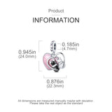 925 Sterling Silver Pink Heart Cats Hanging Charm