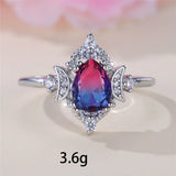 Fashion Pear Rainbow CZ Crescent Moon Ring