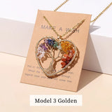 Stainless Steel Fashion Natural Crystal Seven Chakras Stone Tree Of Life Pendant Necklace - 5 Options