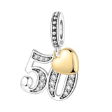 925 Sterling Silver CZ Number Heart Hanging Charm - 24 Options