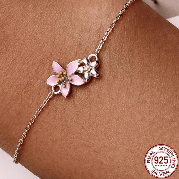 925 Sterling Silver Original Pink Cherry Blossom Bracelet