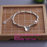 925 Sterling Silver Butterfly/Faux Pearl Bracelet