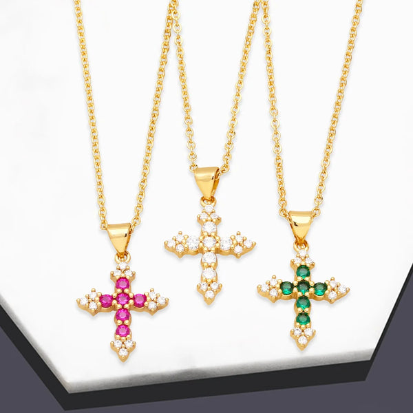 Fashion Gold Plated Crystal Cross Necklace - 6 Options