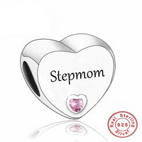 925 Silver Pink CZ Family Heart Charm - 50 Options