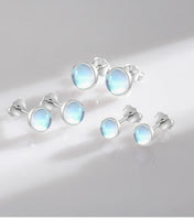 925 Sterling Silver Round Moonstone Stud Earrings - 3 Sizes