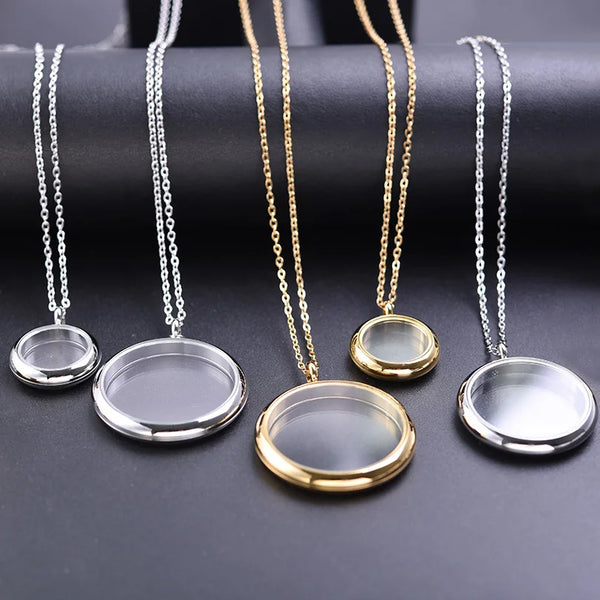 Stainless Steel 25/35/40mm Round Floating Charm Necklace - 6 Options