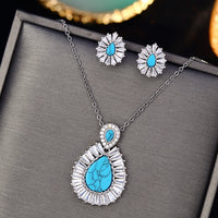 Fashion Droplet Natural Stone & Zircon Necklace/Earrings Set