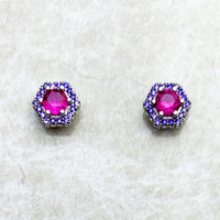 925 Sterling Silver Hexagon Red Studs