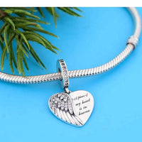 925 Silver Angel Wings A Piece of My Heart is In Heaven Heart Charm