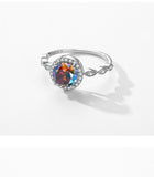 925 Sterling Silver Round Rainbow CZ Ring