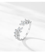 925 Sterling Silver Leaf CZ Adjustable Ring