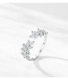 925 Sterling Silver Leaf CZ Adjustable Ring