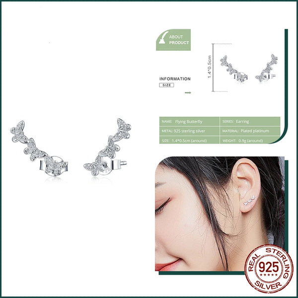 925 Sterling Silver Triple Butterfly Stud Earrings