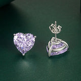 925 Sterling Silver Heart Coloured CZ 10*10mm Stud Earrings - 12 Options