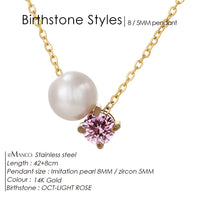 Stainless Steel Imitation Pearl/Birthstone Pendant Necklace - 12 Options
