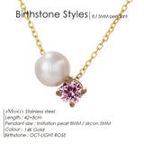 Stainless Steel Imitation Pearl/Birthstone Pendant Necklace - 12 Options