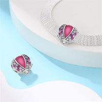 925 Sterling Silver Pink Ladybug Slider Charm