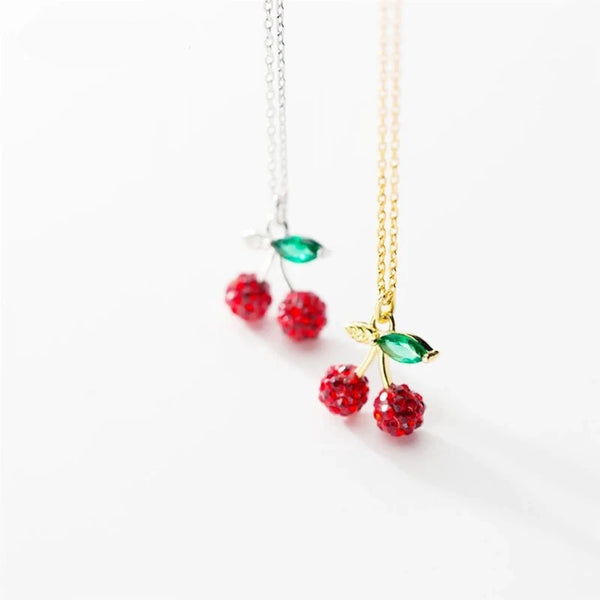 925 Sterling Silver Red Cherry Necklace - 2 Colours