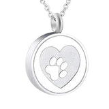 Stainless Steel Pawprint Heart Cremation Urn Locket Necklace - 3 Options