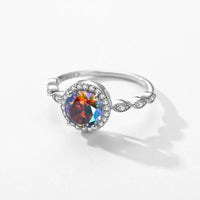 925 Sterling Silver Round Rainbow CZ Ring