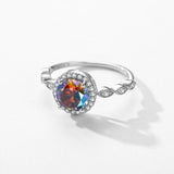 925 Sterling Silver Round Rainbow CZ Ring