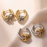Stainless Steel Three Ring Huggy Hoop Earrings - 2 Options