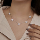 925 Sterling Silver 5 Hearts Studded Necklace - 4 Options