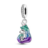 925 Sterling Silver Double Unicorn Hanging Charm