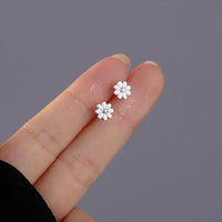 925 Sterling Silver 6mm Enamel Flower Stud Earrings - 2 Colours