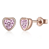 925 Sterling Silver Rose Gold Plated CZ Heart Stud Earrings - 2 Colours