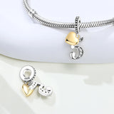 925 Sterling Silver CZ Number Heart Hanging Charm - 24 Options