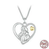 925 Sterling Silver Mother and Child Heart Necklace