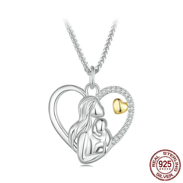 925 Sterling Silver Mother and Child Heart Necklace