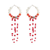Multilayer Red Imitation Pearl Bracelet/Earrings
