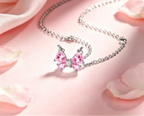 925 Sterling Silver Sweet Pink Bow CZ Necklace