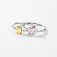 925 Sterling Silver Emerald Cut Pink or Yellow CZ Ring