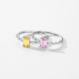 925 Sterling Silver Emerald Cut Pink or Yellow CZ Ring