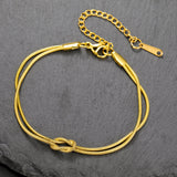 Stainless Steel Love Knot Double Snake Chain Bracelet - 2 Colours