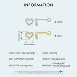 925 Sterling Silver Dainty Cubic Zirconia Heart Earrings - 2 Colours