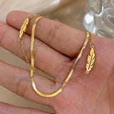 Fashion Stainless Steel Gold Leaves Double Layer Anklet