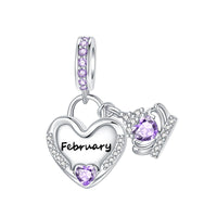 925 Sterling Silver Birthstone Heart Crown Hanging Charm - 12 options