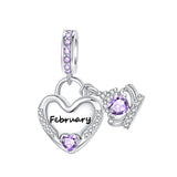 925 Sterling Silver Birthstone Heart Crown Hanging Charm - 12 options