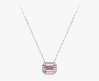 925 Sterling Silver Romantic Pink Emerald Cut CZ Necklace