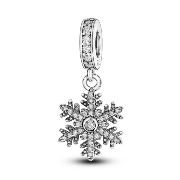 925 Sterling Silver Ornate Snowflake Hanging Charm