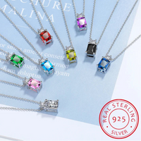925 Sterling Silver Emerald Cut CZ Pendant Necklace - 9 Colours