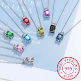 925 Sterling Silver Emerald Cut CZ Pendant Necklace - 9 Colours