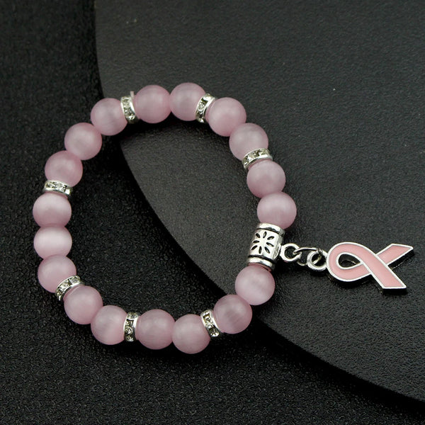 Fashion Natural Stone Pink Ribbon Bracelet - 6 Options