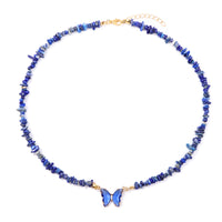 Butterfly Crystal and Stone Chip Necklace - 12 Colours