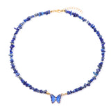 Butterfly Crystal and Stone Chip Necklace - 12 Colours