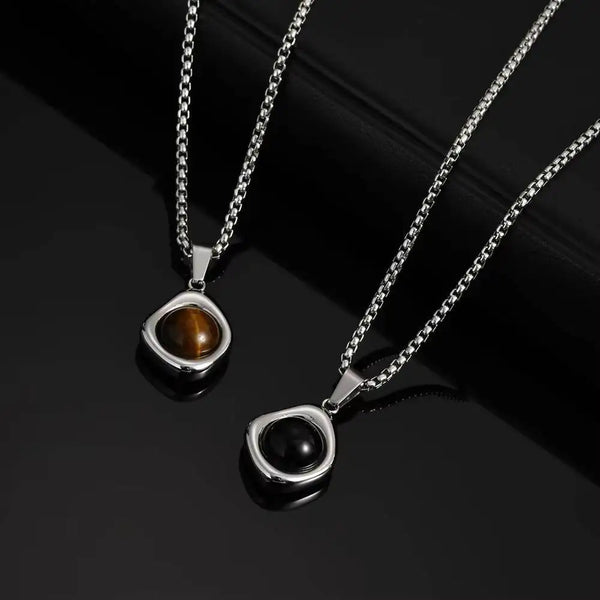 Stainless Steel Tiger Eye Stone Irregular Shape Necklace - 2 Colours - 5 Lengths